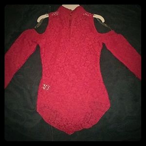 Red Lace Bodysuit with Cheongsam-Style Clasp